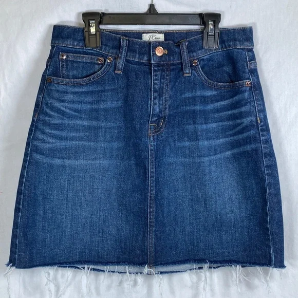 J. Crew Dark Blue Raw Hem Denim Mini Skirt Sz 26 - Picture 1 of 8